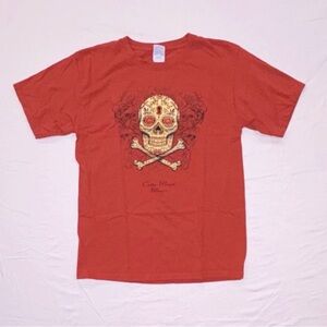 Yazbek Heavy Weight Red Crew Neck Skull Graphic T-Shirt Costa Maya Mexico M